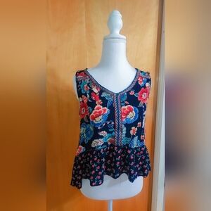 Patrons of Peace Floral Tank Top - Blue and Red